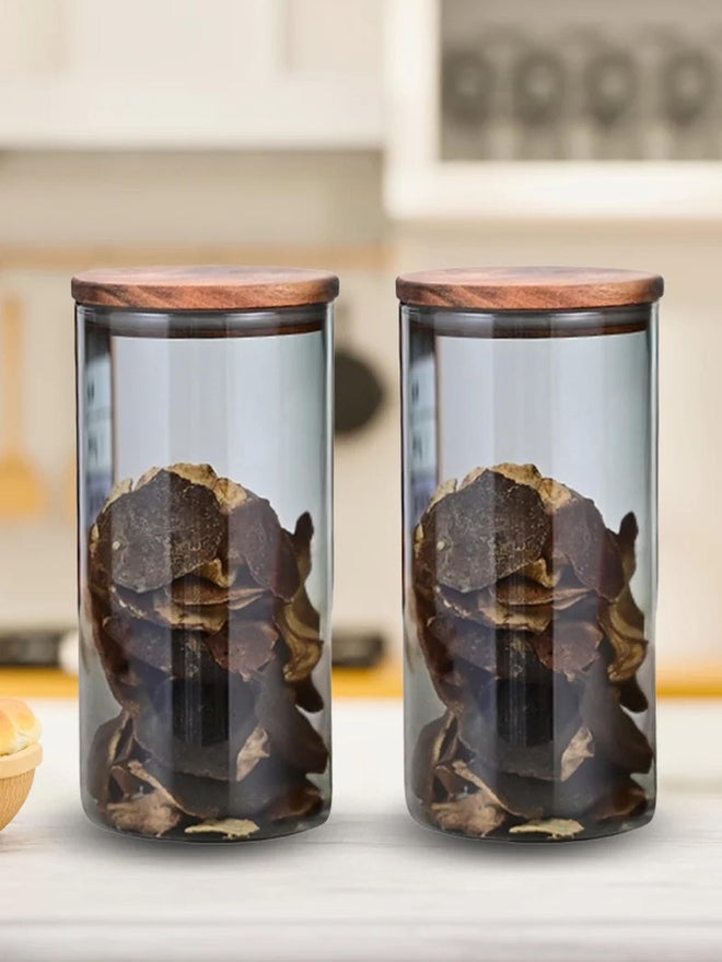 1CHASE 2-Piece Borosilicate Glass Storage Jar, Smoky Grey 1300 ML - Image 1